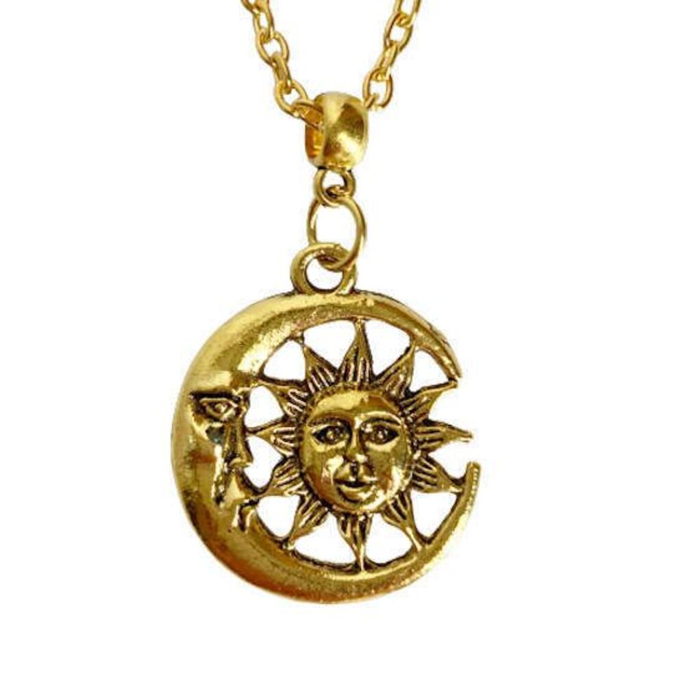 Sun Man in the Moon NEW Necklace Celestial Jewelry Long Antique Gold Jewelry